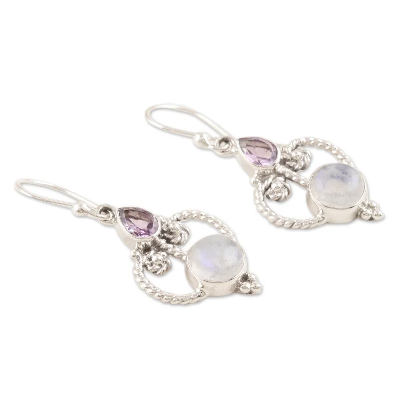 Novica Handmade Purple Mansion Amethyst And Rainbow Moonstone Dangle Earrings