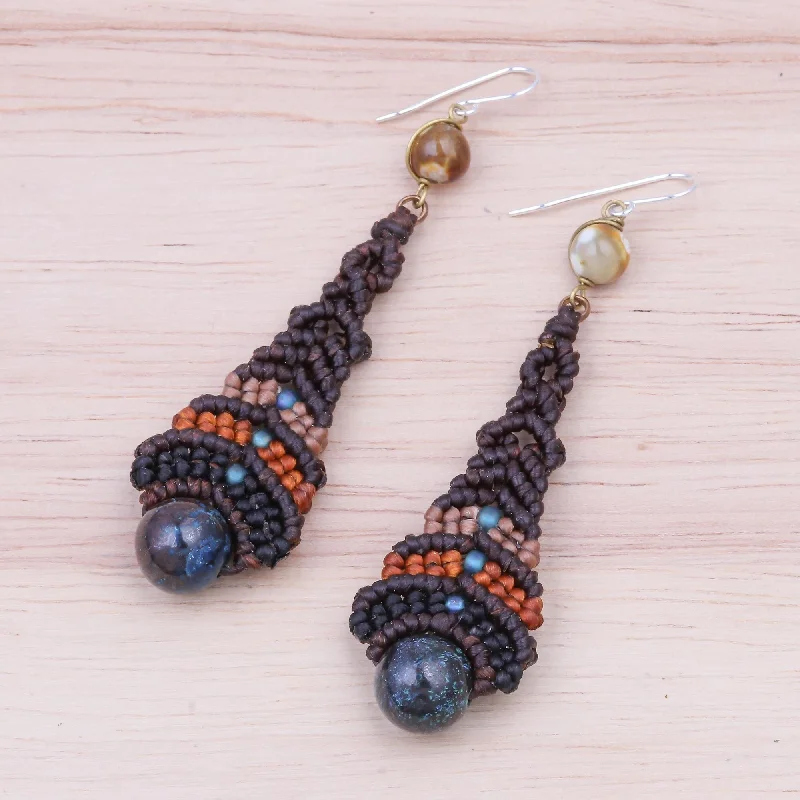 Novica Handmade Raindrop In Brown Beaded Agate Dangle Earrings