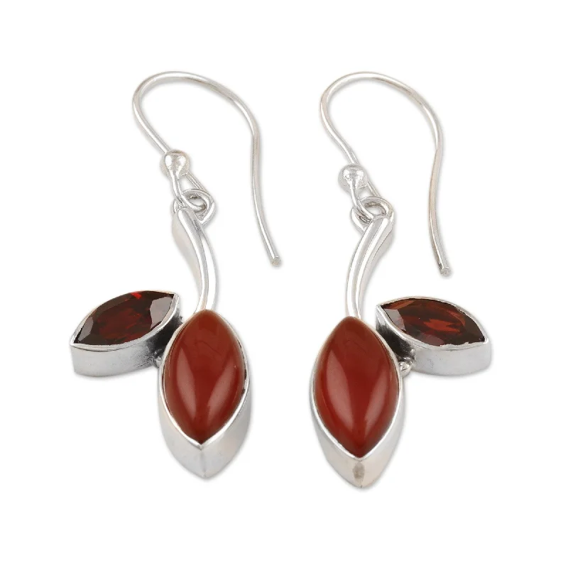 Novica Handmade Romance Leaf Carnelian And Garnet Dangle Earrings