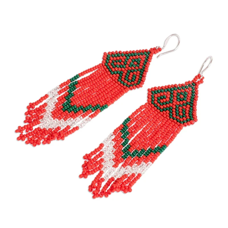 Novica Handmade Scarlet Pines Beaded Waterfall Earrings