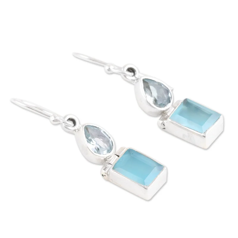 Novica Handmade Shimmering & Chic Chalcedony And Blue Topaz Dangle Earrings