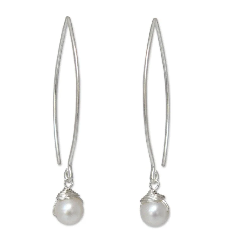 NOVICA Handmade Sterling Silver Sublime Drop Pearl Earrings (Thailand)