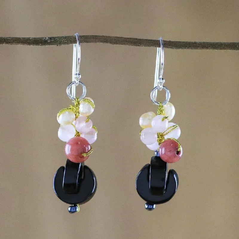 NOVICA Handmade Sterling Silver 'Tidal Wave in Pink' Onyx Earrings (4 mm) (Thailand) - Multi