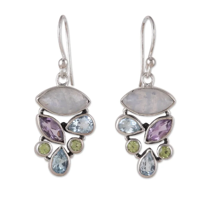 Novica Handmade Stylish Glam Multi-Gemstone Dangle Earrings