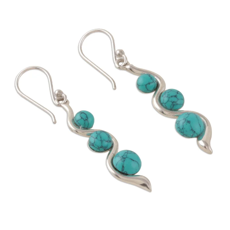 Novica Handmade Swirling Orbs Reconstituted Turquoise Dangle Earrings