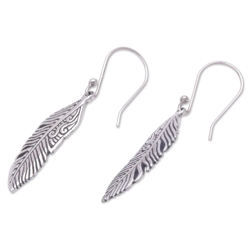 Novica Handmade Virtuous Feather Sterling Silver Dangle Earrings