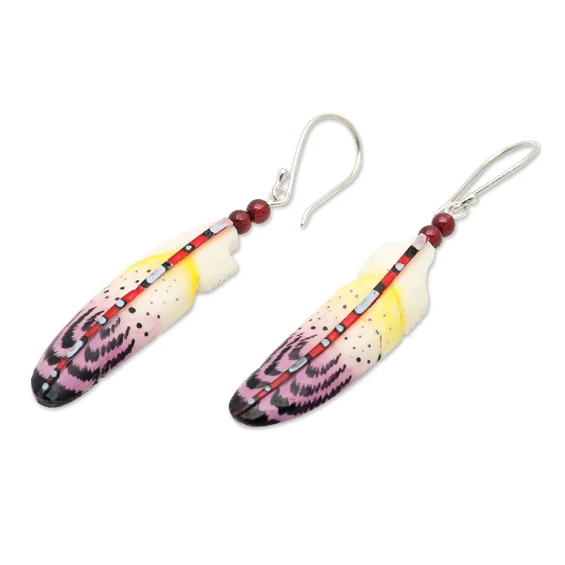 Novica Handmade Wisdom Feathers Garnet Beaded Dangle Earrings