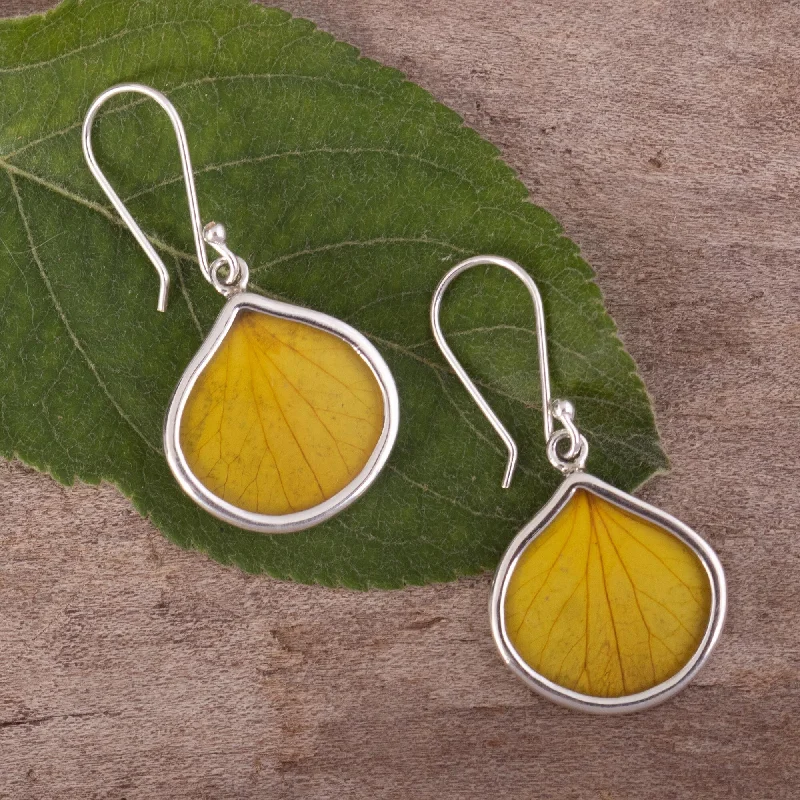 Novica Handmade Yellow Hydrangea Sterling Silver Dangle Earrings