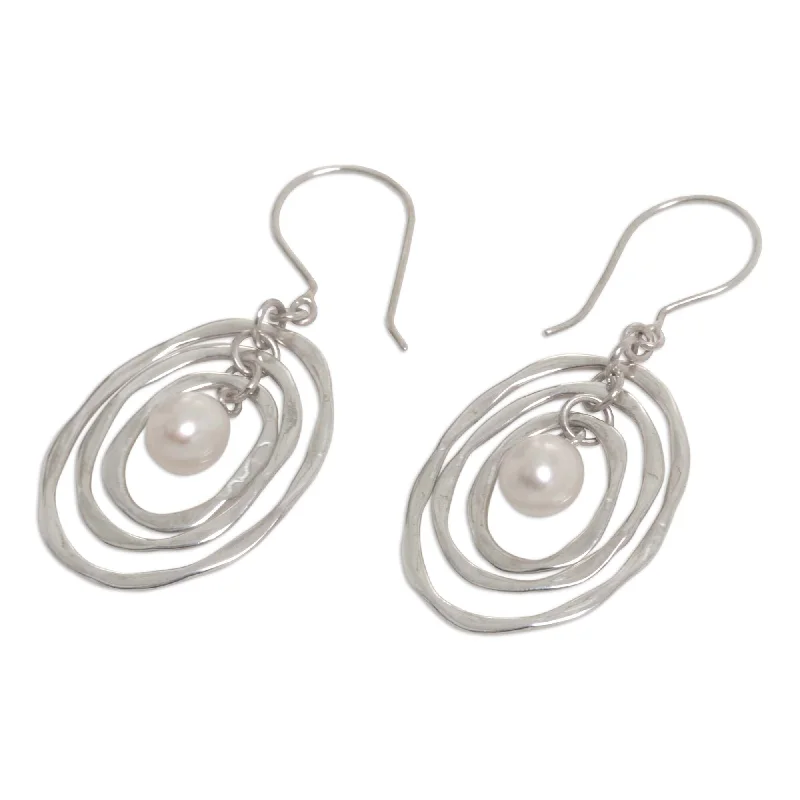 Pearl Dangle Earrings, 'Oval Orbits' (Indonesia)