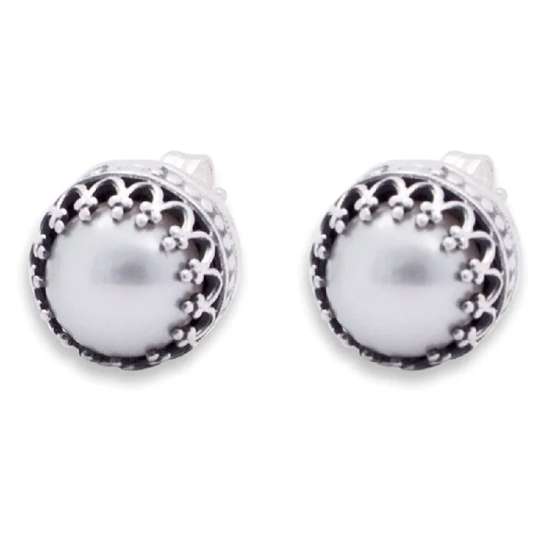 Silver 'Taxco Royalty' Pearl Earrings (6 mm)