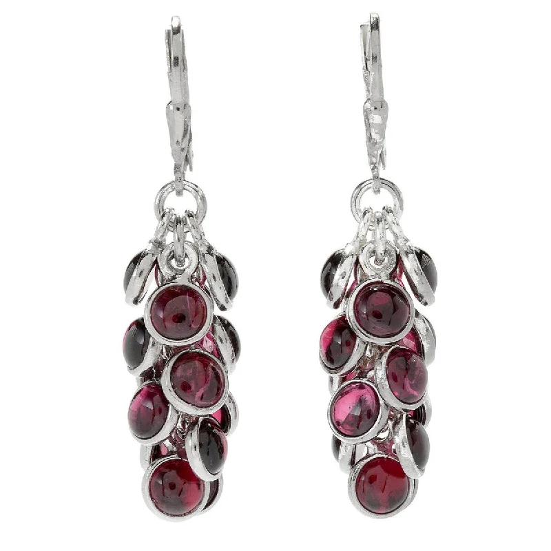 Sterling Silver 1.75" Round Rhodolite Garnet Cluster Drop Earrings