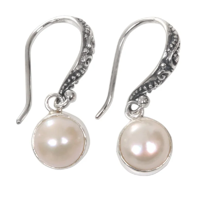 Sterling Silver 'Purity of Moonlight' Cultured Freshwater Pearl Earrings - White - 1.2*0.4