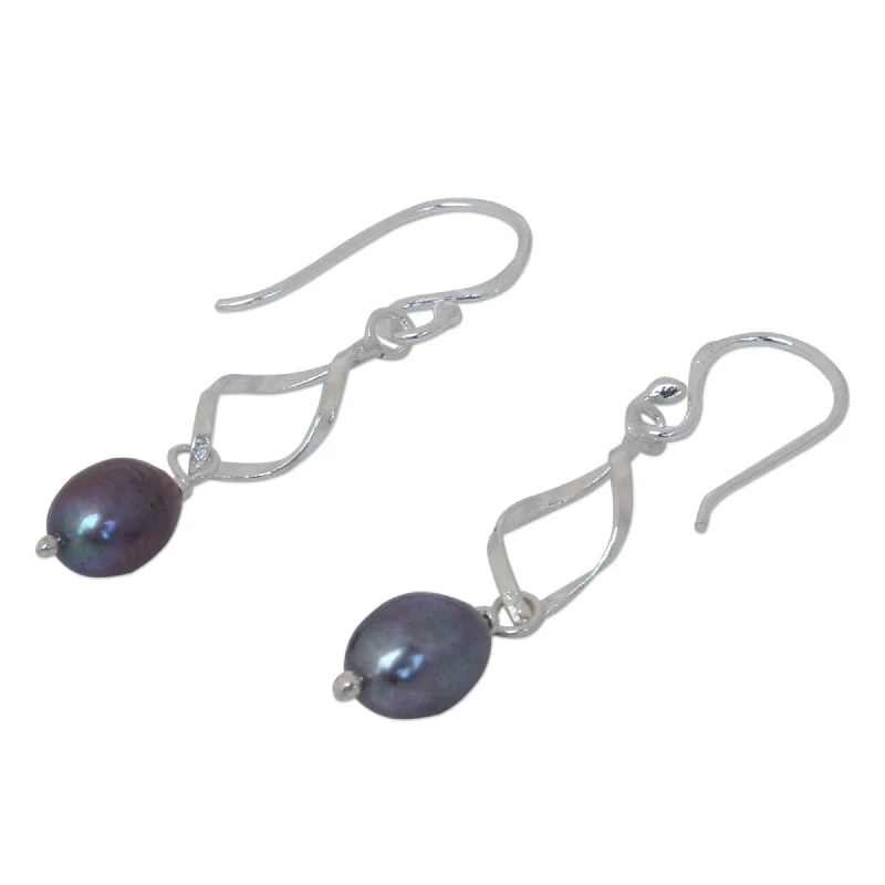 Sterling Silver 'Swirling Love' Pearls Earrings (6-6.5 mm) (Thailand)